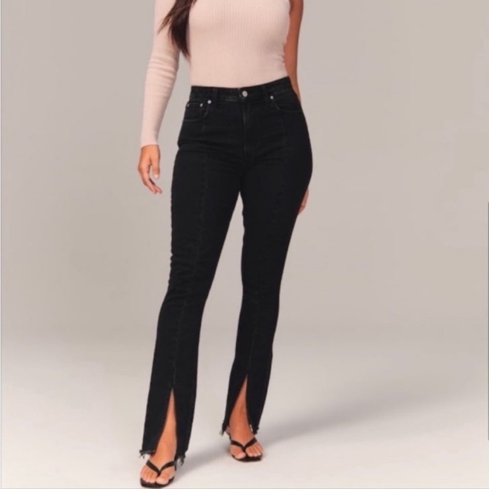 Abercrombie The Skinny High Rise Black Split Hem Jeans